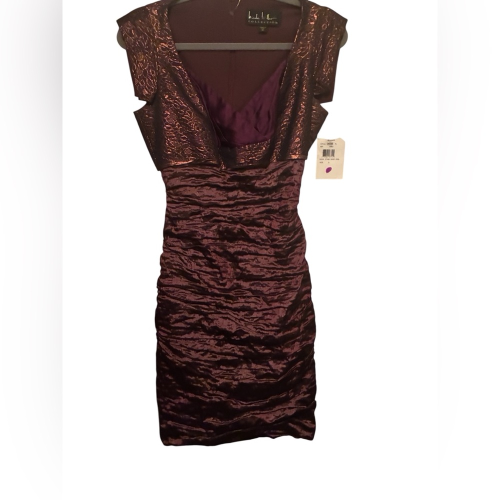 NWT VINTAGE NICOLE MILLER BRONZE & BROWN SATIN COCKTAIL DRESS SIZE 10